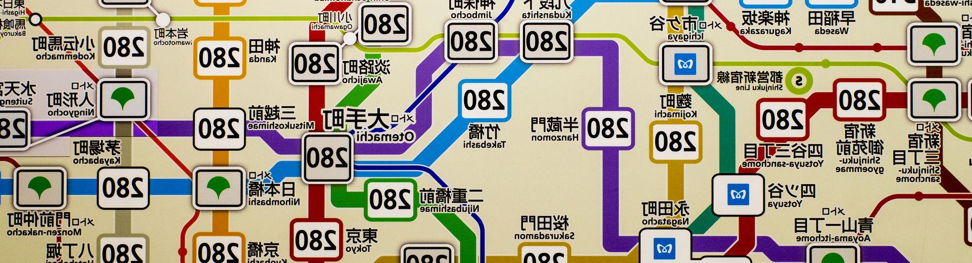 A map of the Tokyo public transportation system.